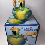 Parrot Dip Bowl & Spreader Set Holds 7 Oz. Boston Warehouse Novelty Kitchy Party. Fixed Price $18.71.