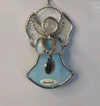 Vintage Stained Glass Angel Ornament Light Blue W/baseball Charm 3". Fixed Price $9.46.