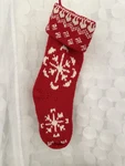 Vtg Crate & Barrel 100% Wool Red Christmas Stocking Large Snowflakes Hand Knit. Fixed Price $28.49.