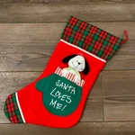 Christmas Stocking With Stuffed Dog " Santa Loves Me By Papel Inc. Fixed Price $15.98.