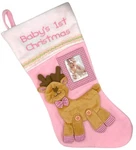 Baby 1ST Christmas Stocking Pink Reindeer Plush Photo Frame 16 Holiday Decor. Fixed Price $19.99.
