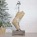 Celebrate Christmas Stocking 11X15 Elegant Antique Gold Sequin Lace Chambray. Fixed Price $8.46.