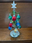 8" Ganz Glass Christmas Tree 12 Mini Balls Mirror Base White Star Atop Euc. Fixed Price $16.00.