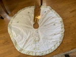 Christmas Tree Skirt Santa Ivory Gold Stars 42" Round Cotton Velvet. Fixed Price $24.90.