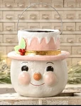 Bethany Lowe Christmas Large Pastel Holly Hat Snowman Bucket KA4114. Fixed Price $109.95.