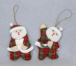 Stuffed Christmas Ornaments Set - 2 Plaid Santas Bearing Gifts Wreath. Fixed Price $17.99.