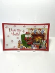 Temptations Classic Winter Whimsy Glass Serving Tray Santa Deck The Halls Mantle. Fixed Price $9.99.