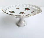 Vintage Lefton Holly Christmas Porcelain Compote Pedestal Gold Trim Japan 7956. Fixed Price $23.97.