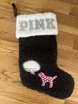 Victorias Secret Pink Christmas Stocking Black Sherpa Spellout Dog Lined. Fixed Price $9.99.