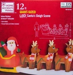 Christmas Gemmy 12 Ft Wide Giant Santa Sleigh W/reindeer Scene Inflatable. Fixed Price $264.99.