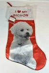 Holiday Time Satin Christmas Stocking "i Love My Bichon" (white Fluffy Dog) Nwt. Fixed Price $7.77.