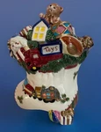 Fitz And Floyd Christmas Cookie Canister 11 Ceramic Stocking Toys Vintage 90S. Fixed Price $19.00.