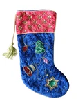 Velvet, Sequin & Beads Christmas Stocking Bell, Star, Lights, Tree 19" New. Fixed Price $15.00.