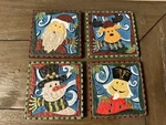 2002 Sommelier Christmas Under Glass Coasters 4 Piece Set Santa Snowman Reindeer. Fixed Price $19.95.