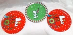 Set Of 3 Gibson Peanuts Snoopy - Woodstock Christmas Melamine 8" Plates. Fixed Price $12.45.