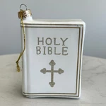 White Glass Holy Bible Christmas Ornament Cross Religious Christian Decor. Fixed Price $15.00.