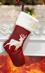 Christmas Stocking 18" Red & White, Buck-deer Appliqu Plush Cuff, New W/o Tags. Fixed Price $11.50.
