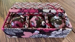 3 Vera Bradley Mocha Rouge Trio Ornaments Fabric Box Glass Balls Pink Brown. Fixed Price $27.98.