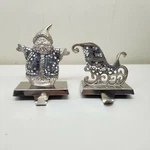 Santa Sleigh Christmas Stocking Holders Mantle Fire Place Bling 2 Pc Retro. Fixed Price $27.97.