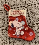 Peanuts Worldwide Snoopy Miniature Christmas Stocking 5 Inch Velvet Snowflakes. Fixed Price $12.99.