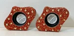 Rare! Vintage Pier 1 Red Glitter Beads & Sequins Votive Tea Light 4" Set Of 2. Fixed Price $13.33.
