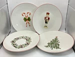 4 Christmas Holiday 8.25" Plates American Atelier Porcelain Tree Nutcracker Cane. Fixed Price $24.99.