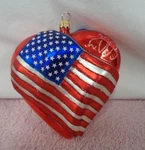 2003 Dillards Trimmings Glass Christmas Ornament - Heart On American Flag. Fixed Price $14.99.