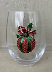 The Queens' Jewels Christmas Ornament Stemless Wine Glass Red Green Ball Holly. Fixed Price $23.10.