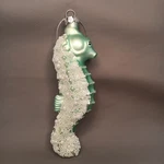Pearl Beaded Seahorse Glass Christmas Ornament Aqua Green Coastal Nautical 6". Fixed Price $17.00.