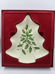 Lenox Holiday Holly Christmas Tree Candy Snack Serving Dish W/ Box Gold Trim. Fixed Price $16.99.