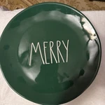 4- Rae Dunn Green Merry Dinner Plates 11 Inches Round- Rare. Fixed Price $60.00.