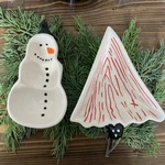 Vtg Snowman & Christmas Tree Dip Bowl Boston Warehouse Trinket Candy Dish. Fixed Price $20.00.