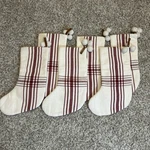 Nwot Hearth & Hand Magnolia Christmas Stocking White Red Plaid Pompoms Lot Of 6. Fixed Price $49.99.