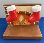 Transpac Stockings On Fireplace Salt & Pepper Shakers Christmas Holiday. Fixed Price $16.00.