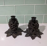 Set 2 Crate & Barrel Metal Pinecone Taper Candle Holders Brown Fall Christmas. Fixed Price $20.00.