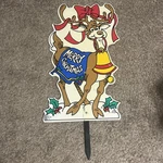 Vtg Reindeer Merry Christmas Bell Yard Art Sign 28 Inch Impact Plastics 1990S. Fixed Price $25.00.