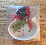 Real Home Snowman Christmas Bowl, Napkins & Spreader Set Ceramic Stainless Steel. Fixed Price $5.00.