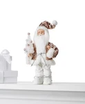 Holiday Lane Santas Figurine 12"H Fabric Standing With Tree, White. Fixed Price $29.99.
