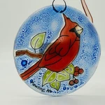 Red Bird Cardinal Glass Christmas Ornament Suncatcher Pampeana Argentina. Fixed Price $15.95.