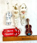 5 Vtg Misc Christmas Tree Ornaments Wood Sled & Guitar 3 Santas. Fixed Price $7.12.