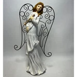 Vtg Wood Roses Hand Crafted Design Angel Figurine Statue Iron Wings Holiday. Fixed Price $15.00.
