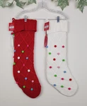 Lot Of 2 Christmas Stocking With Colored Poms Ashland White Knit Nwt. Fixed Price $18.50.
