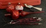 5 Christmas Ornaments Glass Bird, Tree Topper, Spikes, Of House Red. Fixed Price $49.99.
