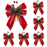 Christmas Velvet Bows With Real Pine Cones - 6.7" Red Holiday For Tree D.... Fixed Price $25.40.