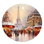 Paris Christmas Ornament Eiffel Tower Winter Snowy Scene French Parsian Decor 3". Fixed Price $14.95.