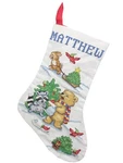 Handmade Cross Stitch Christmas Stocking Bunny Raccoon Bear Personalized Matthew. Fixed Price $34.99.