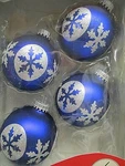 Christmas By Krebs Blue Snowflake Glitter Glass Ornaments 4PC New In Box. Fixed Price $9.99.