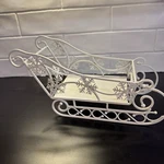White Metal Santa Sleigh Centerpiece Tabletop Display Holiday Christmas 14" Long. Fixed Price $30.80.