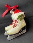 Nwt Raz Imports Ice Skates Large Ornament, Ivory & Red, Faux Fur Trim, 6.5". Fixed Price $16.00.