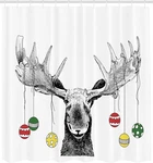 Ambesonne Christmas Shower Curtain, Moose With Xmas Ornaments Balls. Fixed Price $16.99.